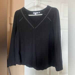 Chico's Black V-Neck Blouse with Stud Accents Very pretty. Not tight around the